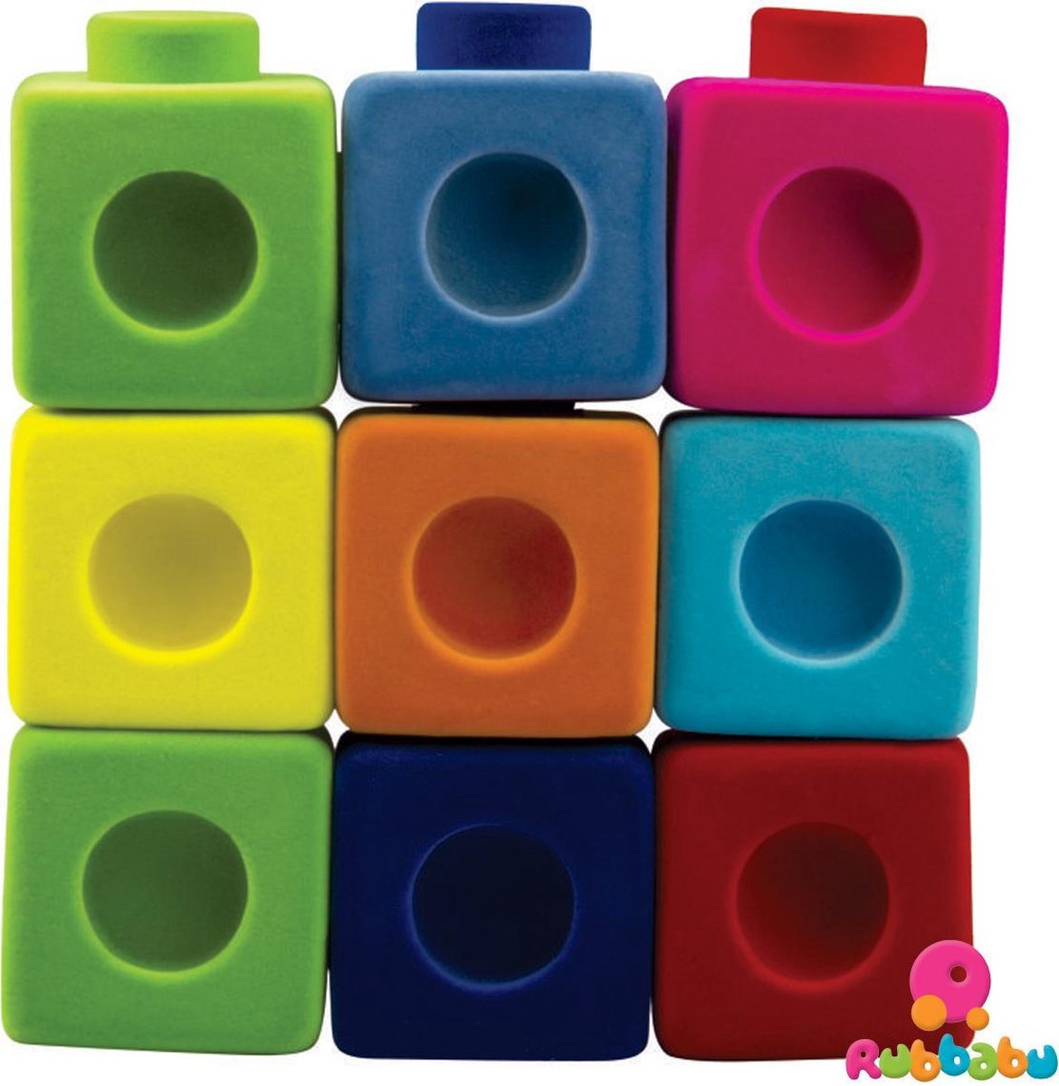Rubbabu - Rubbablox bouwblokken (9 blocks and 14 verbindingsblokjes)