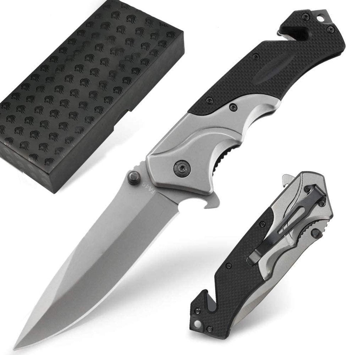 Sefaras Survival Zakmes - 3-1 Zakmes - Inklapbaar - Broekclip - Voor kamperen - RVS - Zwart