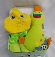 Koffertje badcape met knuffel voetbal eend