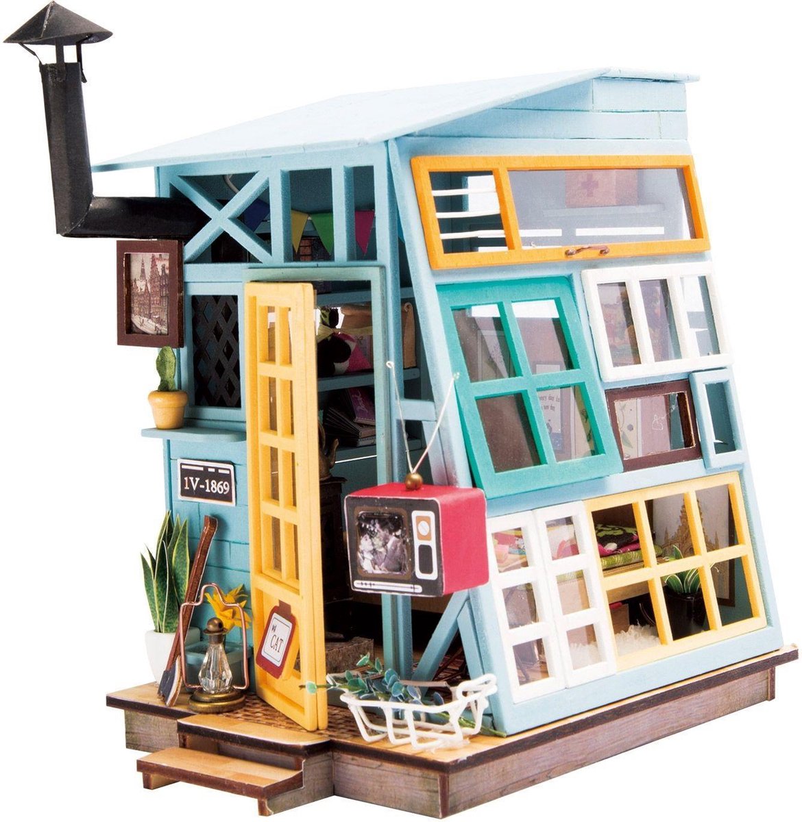 Robotime Houten Hut DGM03 - Houten Modelbouw - Miniatuur Bouwpakket Mini Poppenhuis met LED licht - DIY