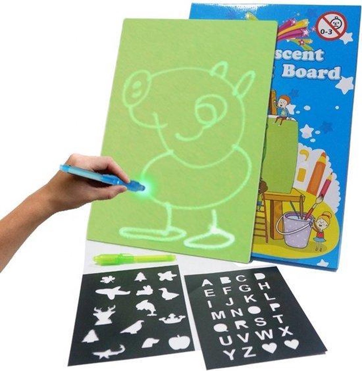 Magisch tekenbord + 3 Extra LED pen -Tekenen Met Licht -Lichtgevend Tekenbord -LED- Educatief Speelgoed - A3