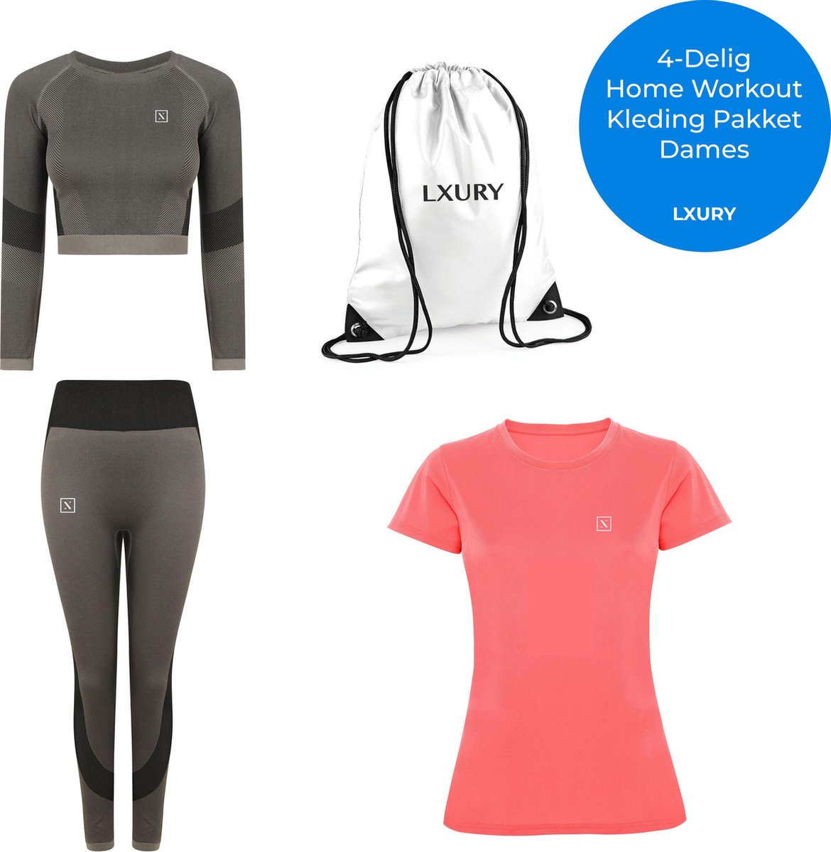LXURY Dames Home Workout Kleding Pakket - Maat M - Sportkleding - 4 Delig