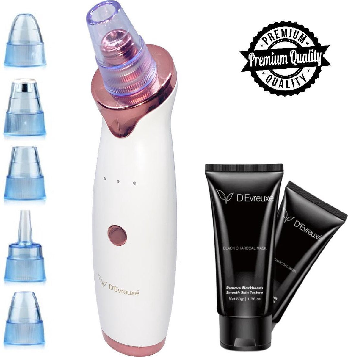 D'Evreuxé - Blackhead Remover - Vacuum Pore Suction Set - Inclusief 5 Opzetstukken en gratis black charcoal face masks
