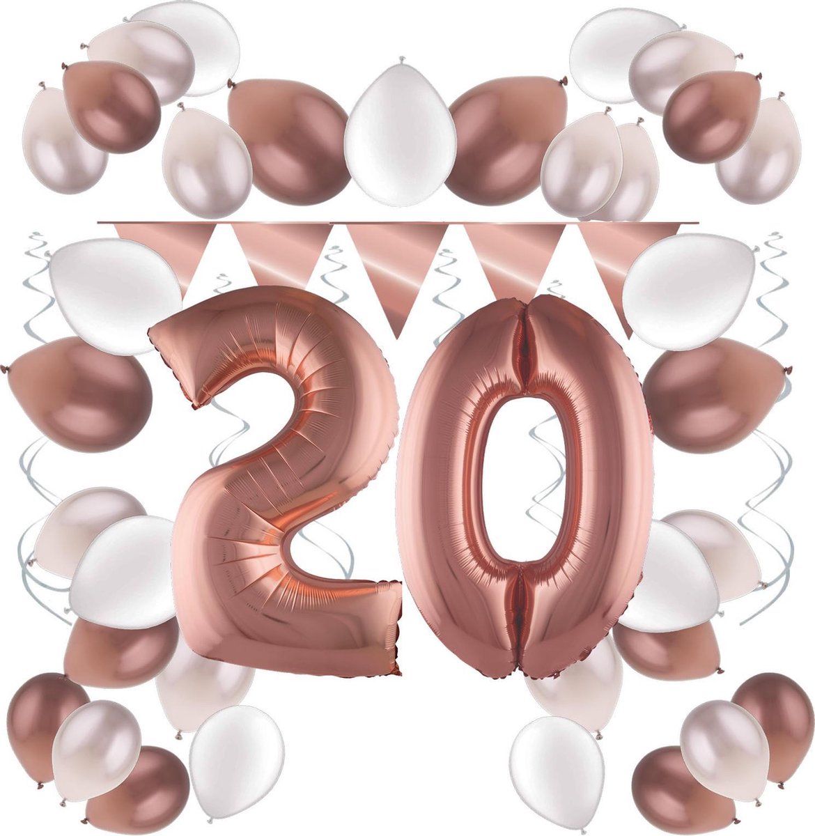 e-Carnavalskleding.nl Feestversiering pakket rosé 20 jaar | Versiering 20e verjaardag | 20 jaar feestversiering pakket rosé compleet | Leuk pakket rosé met feestartikelen voor de 20e verjaardag Medium