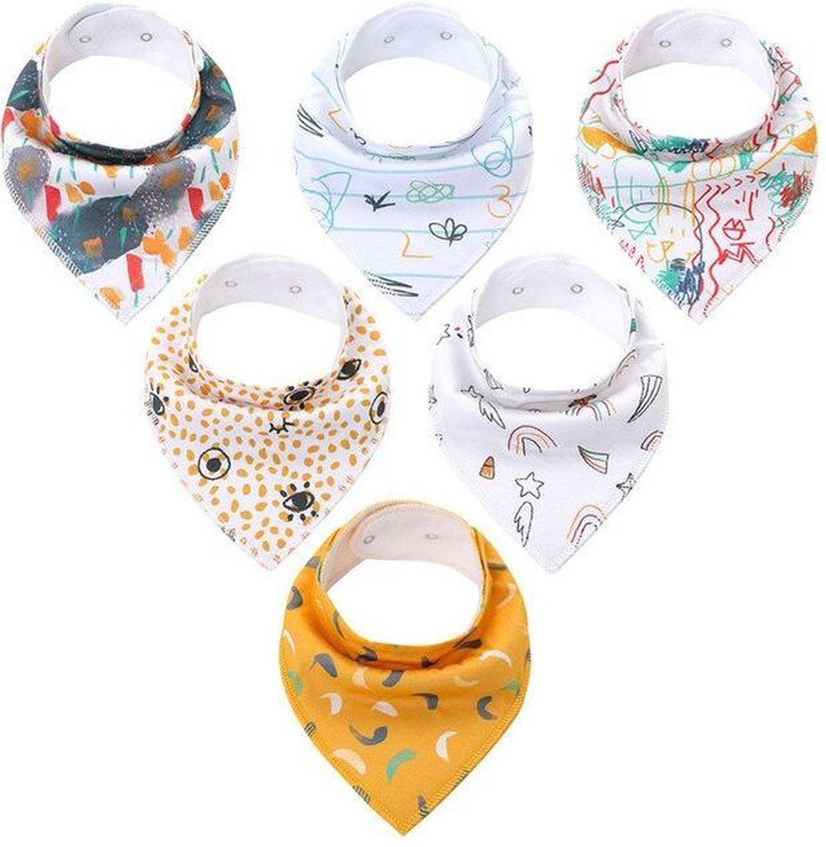 JillyBee - Slab - Slabbetje - Slabber - Bandana - 6pack - Figuurtjes - Multicolor