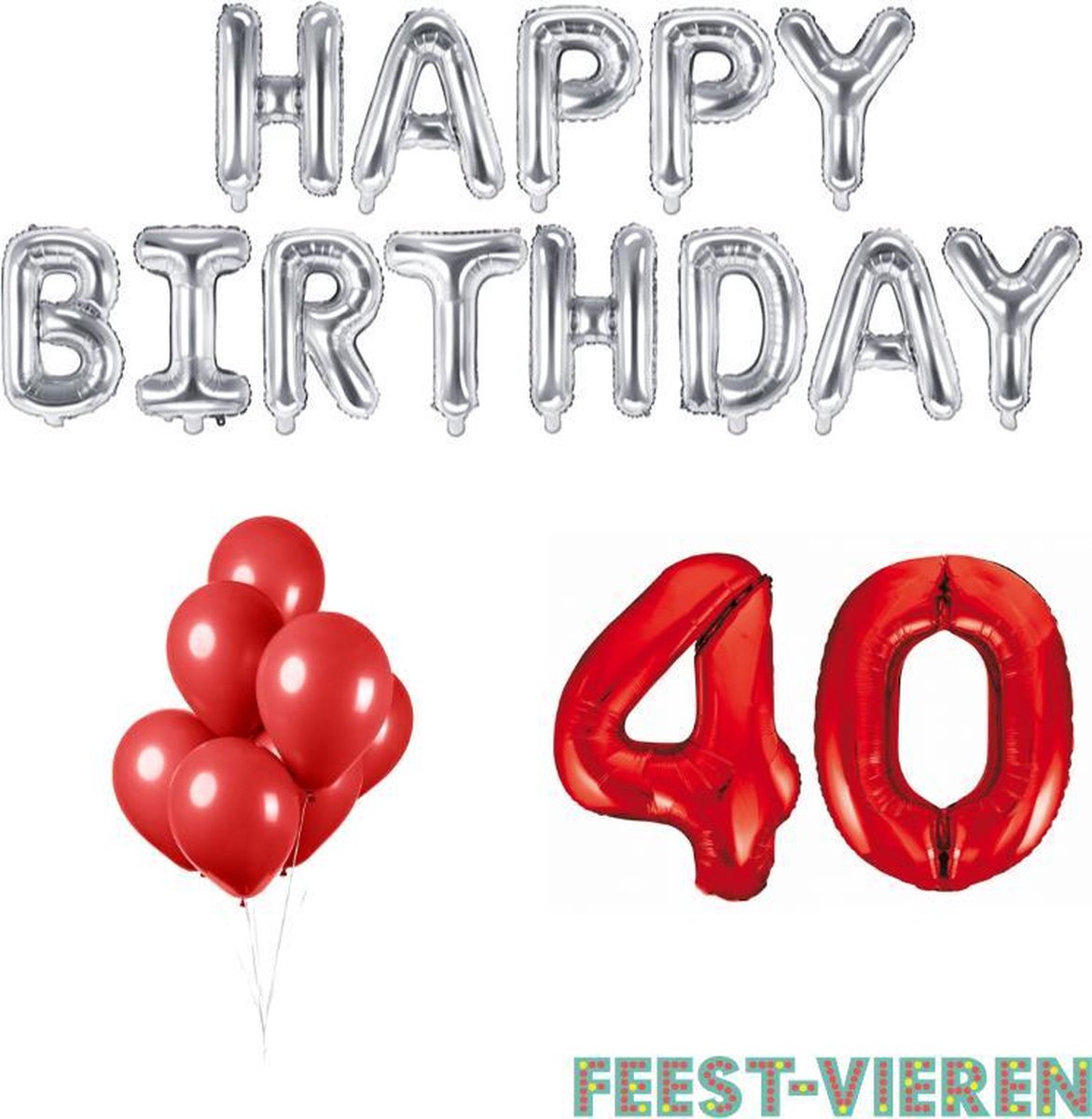 40 jaar Verjaardag Versiering Ballon Pakket Rood & Zilver