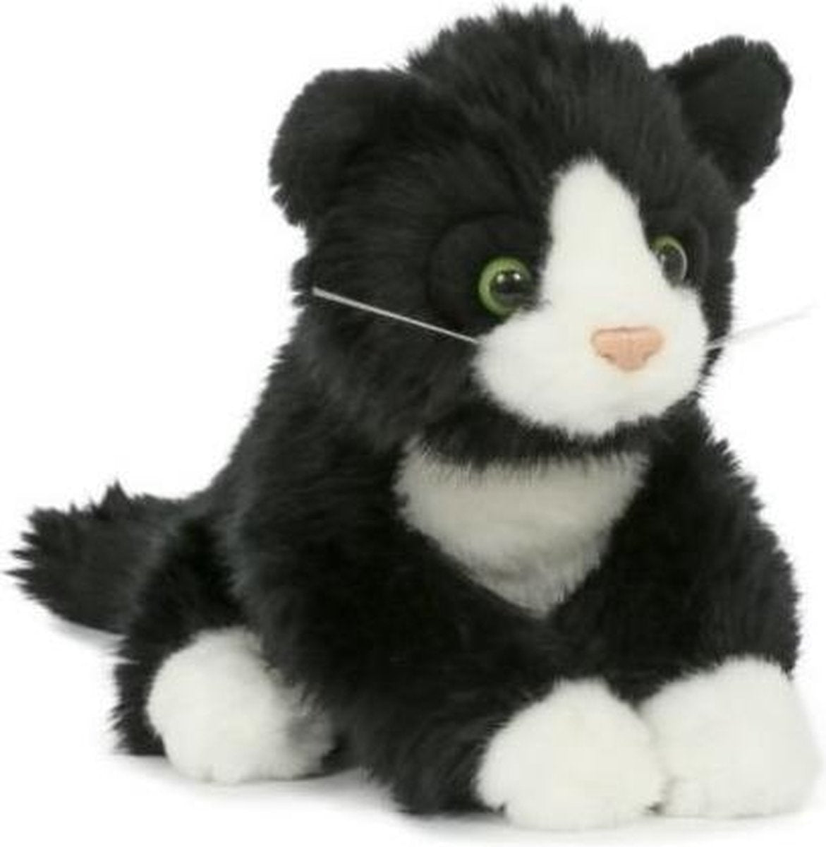 Pluche poes/kat zwart wit 18 cm