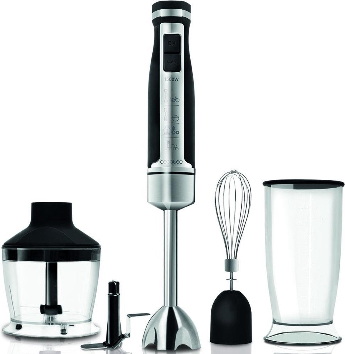 Cecotec Staafmixer Titanium Messen - Staafmixerset - 21 snelheden en turbo - Extra krachtig 1500w - Hakmolen - Handmixer