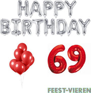 69 jaar Verjaardag Versiering Ballon Pakket Rood & Zilver