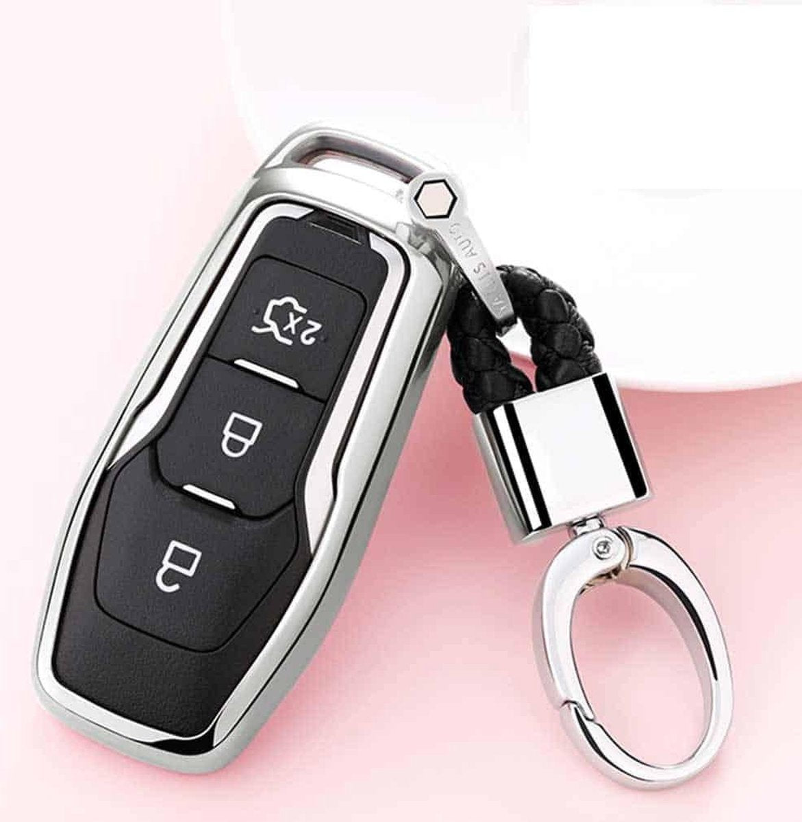 Galvaniserende TPU autosleutelbehuizing met enkele schaal met sleutelring voor Ford Explorer / Edge / Mondeo / EcoSport / Taurus (zilver)