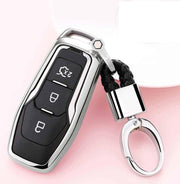 Galvaniserende TPU autosleutelbehuizing met enkele schaal met sleutelring voor Ford Explorer / Edge / Mondeo / EcoSport / Taurus (zilver)