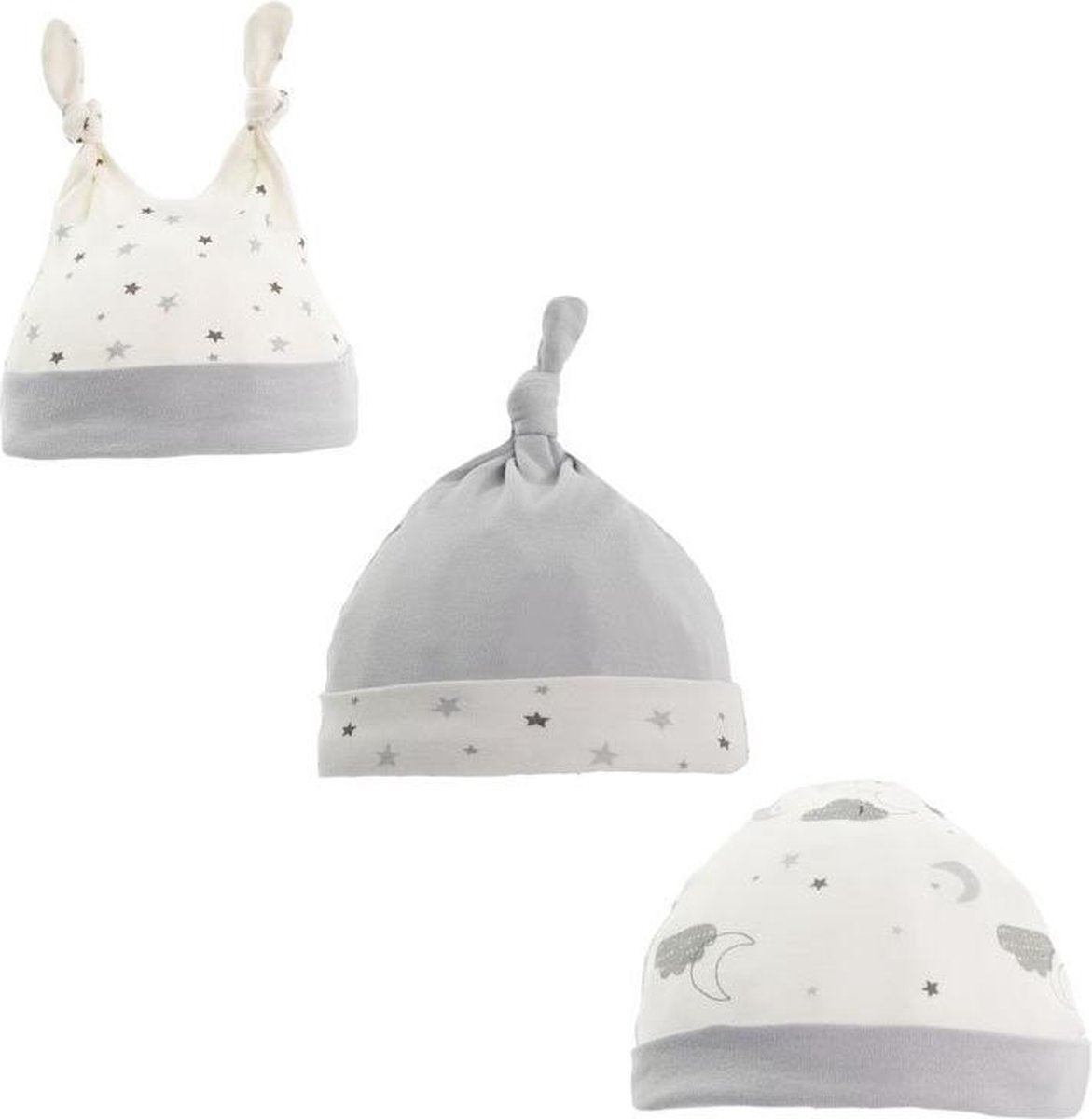 Baby jongens mutsjes set van 3 stuks kleur grijs maat 0-9 maanden|Lot de 3 bonnets les gars