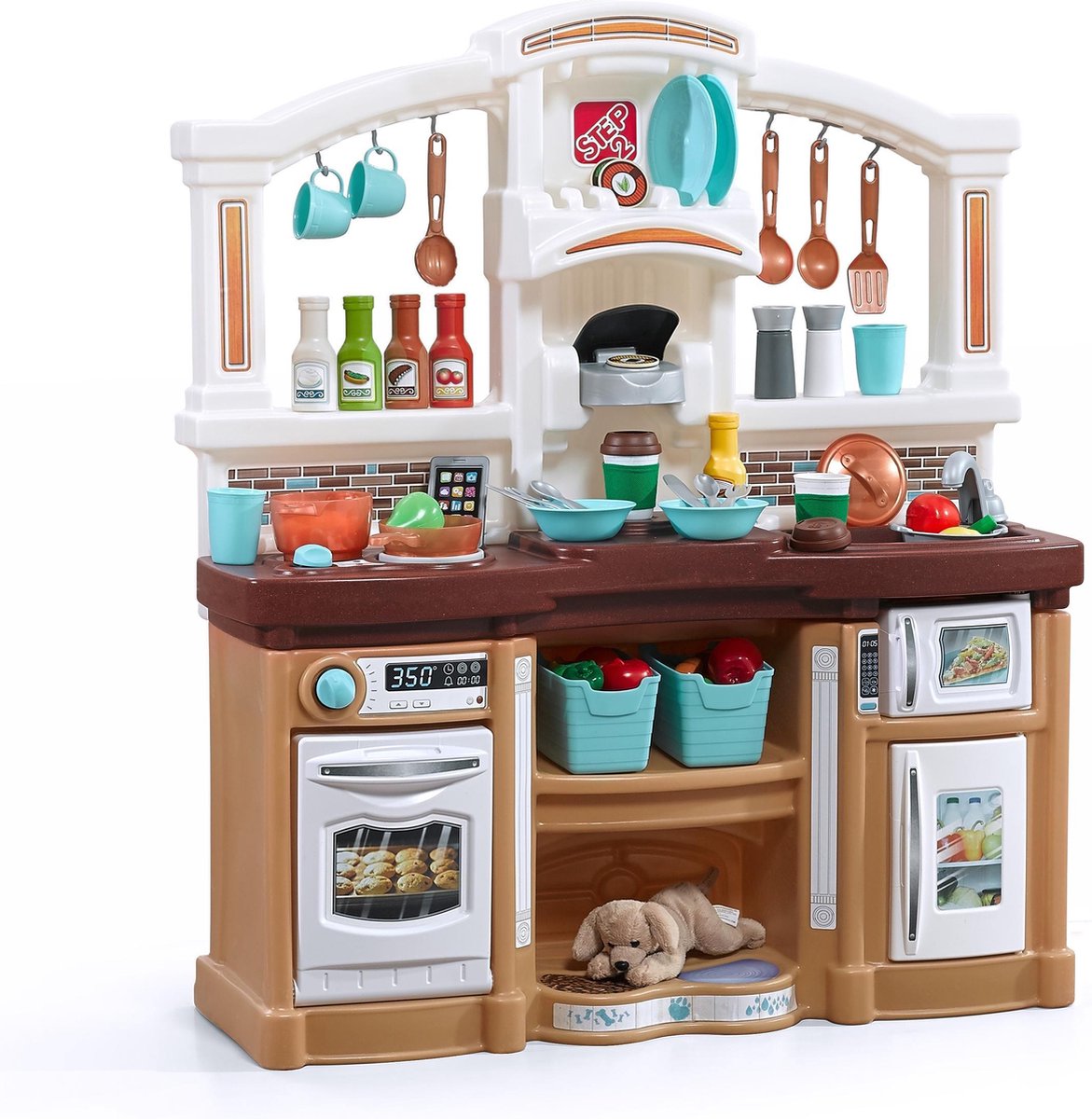 Step2 Fun with Friends Speelkeuken Bruin - Elektronische kookplaat - Incl. 40-delige accessoire-set