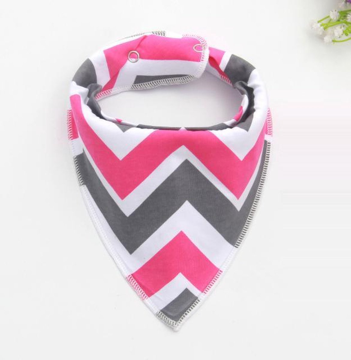 JillyBee - Slab - Slabbetje - Slabber - Bandana - ZigZag - Zig - Zag - Roze - Wit - Grijs