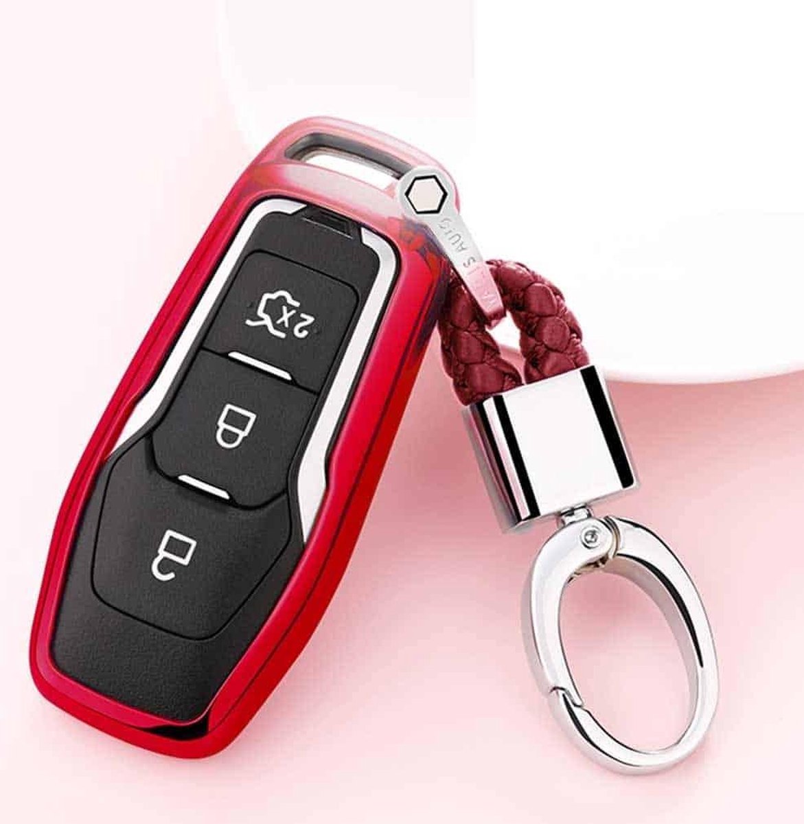 Galvaniserende TPU autosleutelbehuizing met enkele schaal met sleutelring voor Ford Explorer / Edge / Mondeo / EcoSport / Taurus (rood)