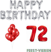72 jaar Verjaardag Versiering Ballon Pakket Rood & Zilver