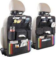 organizix® - Auto organizer 2x - auto organizer autostoel - auto organizer met tablethouder - auto organizer kinderen - luxe uitstraling - grijze viltstof