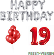 19 jaar Verjaardag Versiering Ballon Pakket Rood & Zilver