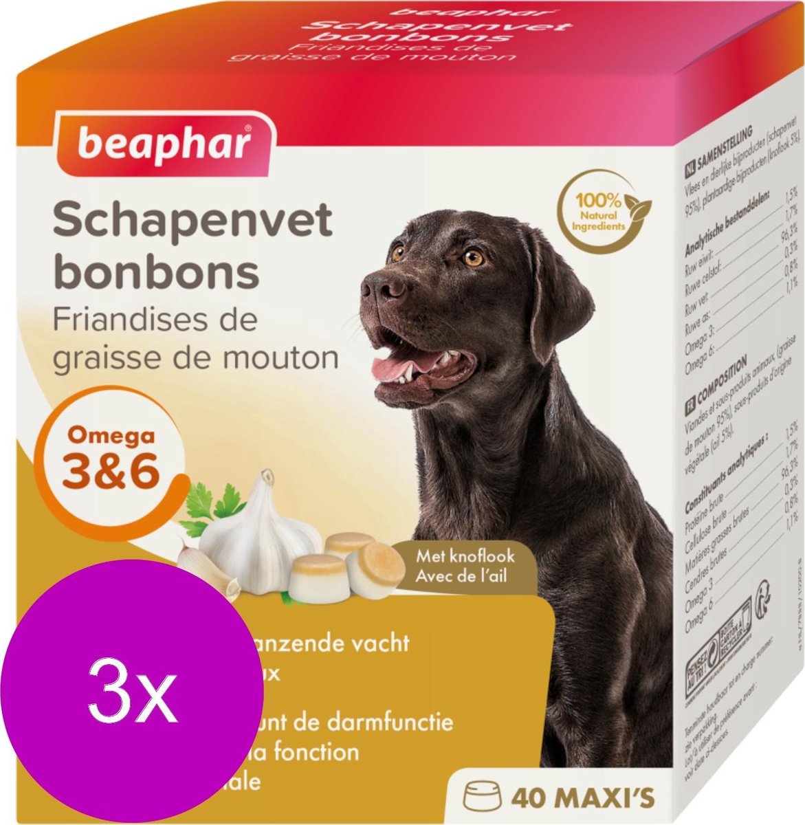 Beaphar Schapenvetbonbons Knoflook - Hondensnacks - 3 x Medium