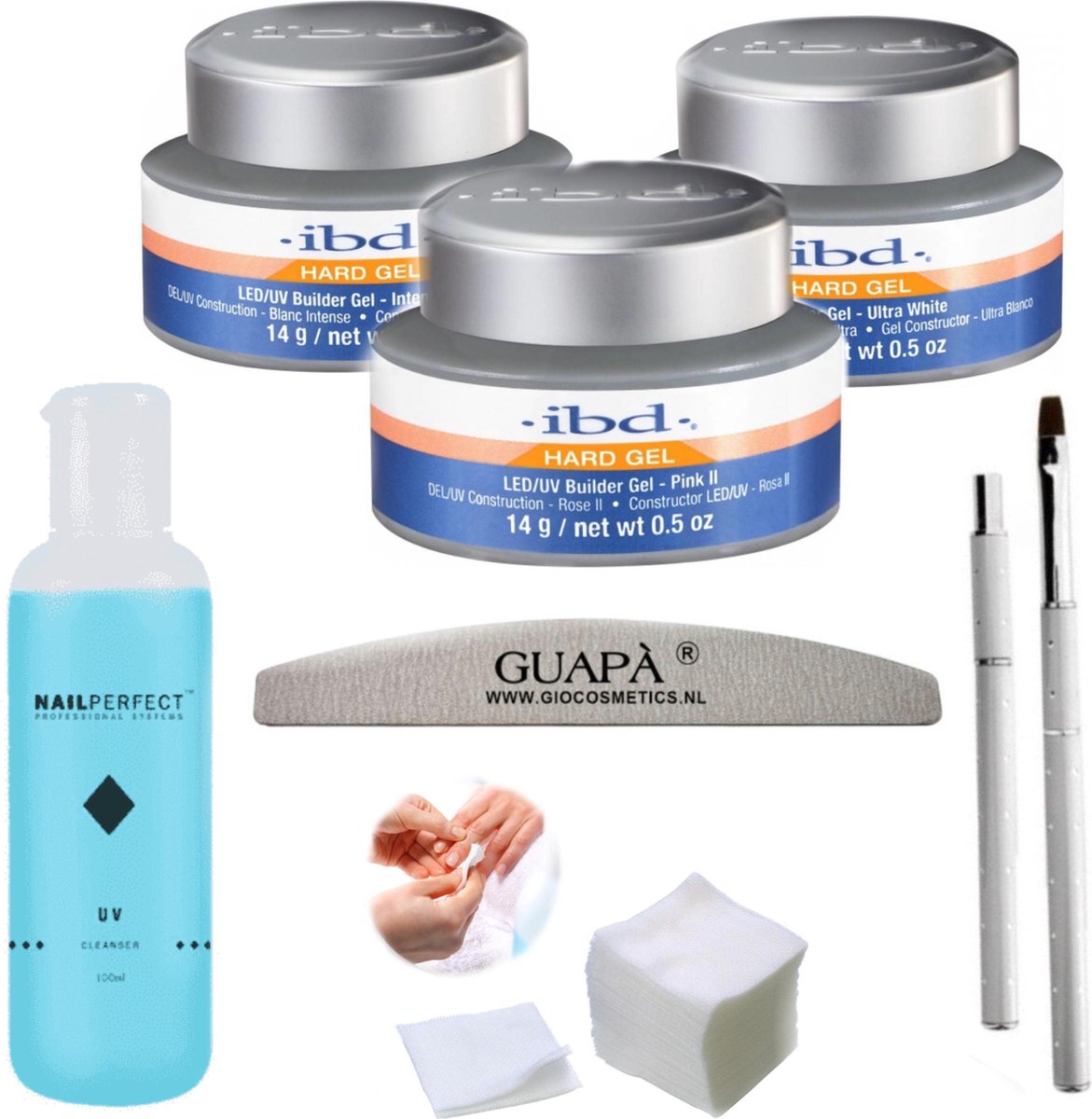 GUAPÀ® Builder Gel Gel Nagels Pakket Exclusive | 3 kleuren | UV / LED | Geurloos | Gel Penseel |Professionele kwaliteit | 3 x 14 gr