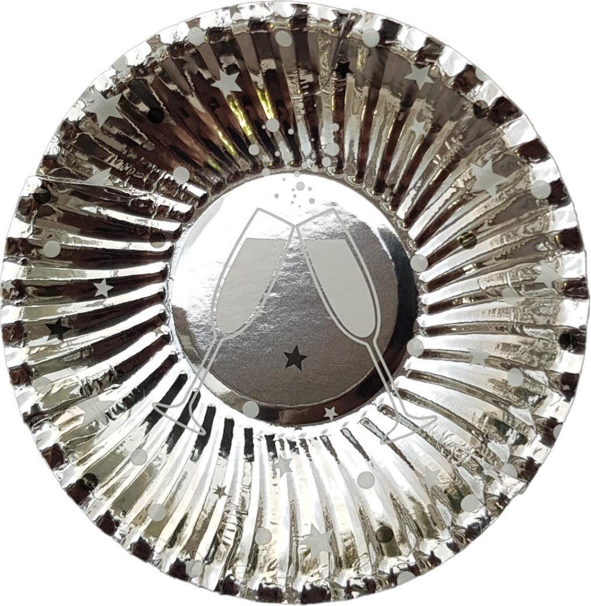 Oliebol bordjes Chapagne zilver 8 stuks 10 cm