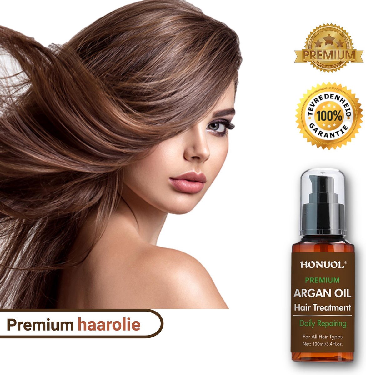 Honuol Premium Haarolie - Arganolie - Haar olie vrouwen - Argan Oil Hair - Beschadigd haar - Argan Olie Haar - Hair treatment - Natuurlijk -100 ml