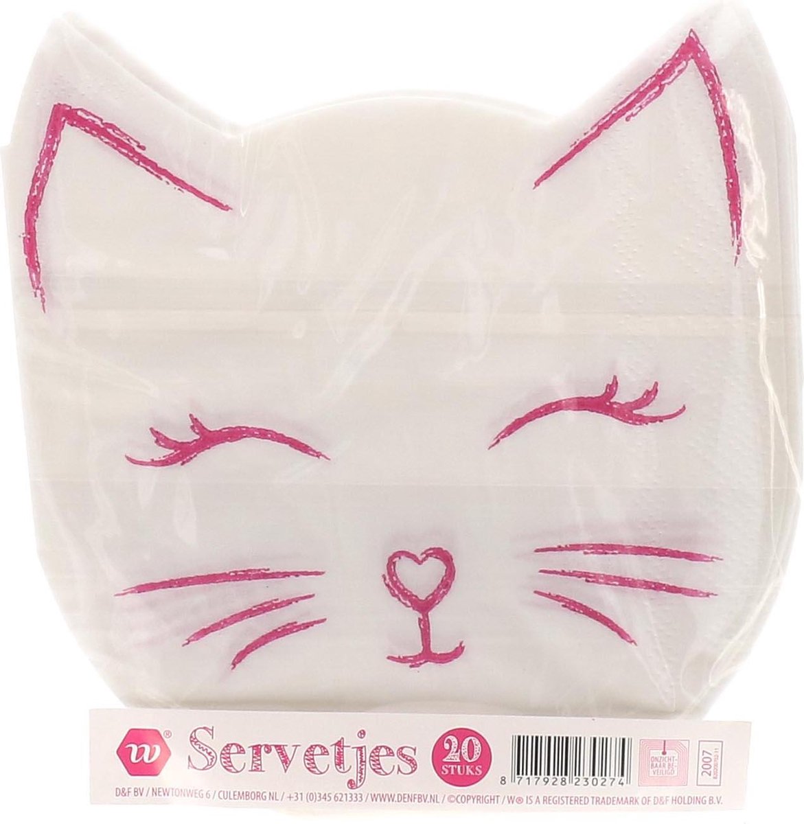 Servetjes kat 20 stuks 12 cm hoog 11.5 cm lang