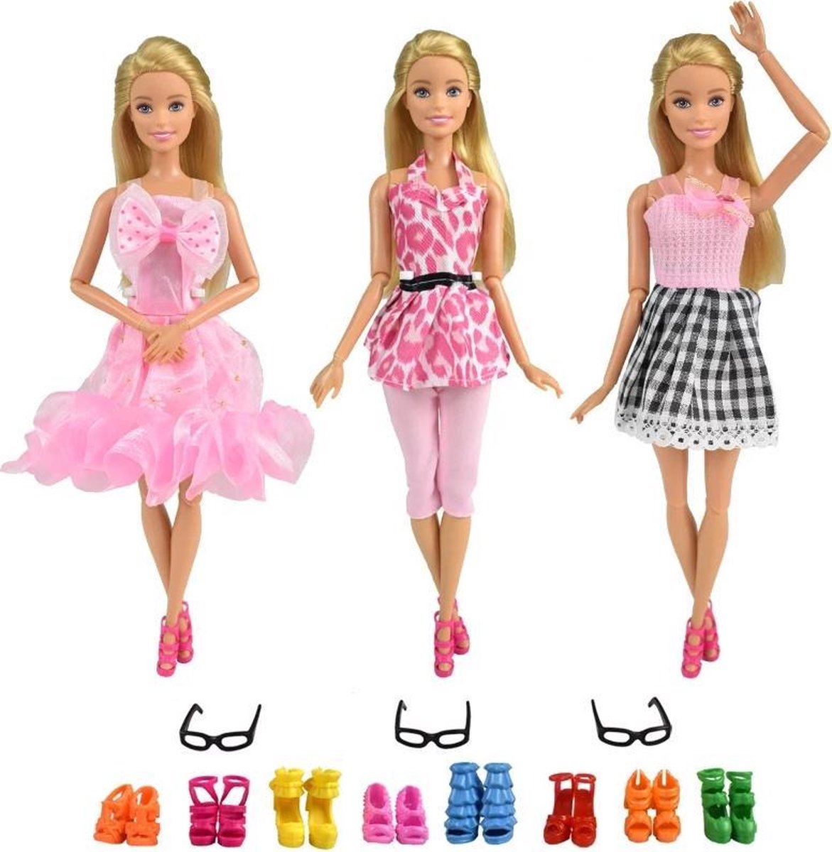 Poppenkleertjes - Geschikt voor Barbie - Set van 9 items - 3 outfits