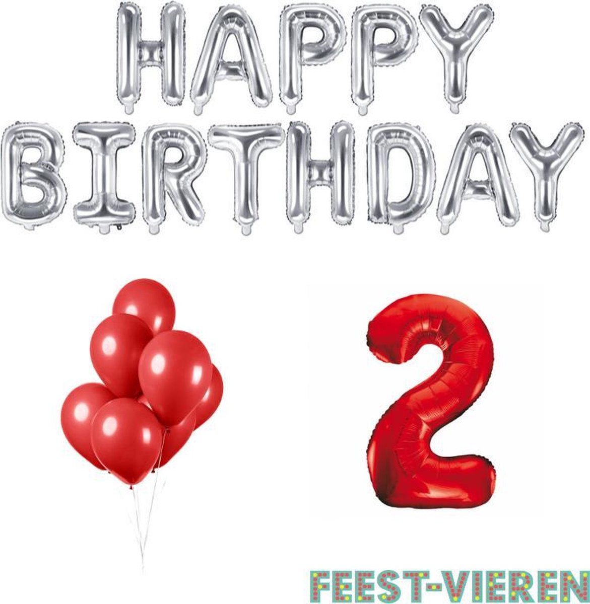 2 jaar Verjaardag Versiering Ballon Pakket Rood & Zilver