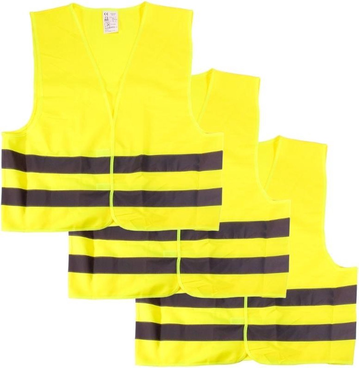 3 STUKS - Fluovest - Veiligheidsvest - Geel - Fluo Jas Vest - DRIE STUKS - Reflecteren - Veiligheidsvestje - Veiligheidshesje - Veiligheidsjas - FLUO GEEL