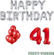 41 jaar Verjaardag Versiering Ballon Pakket Rood & Zilver