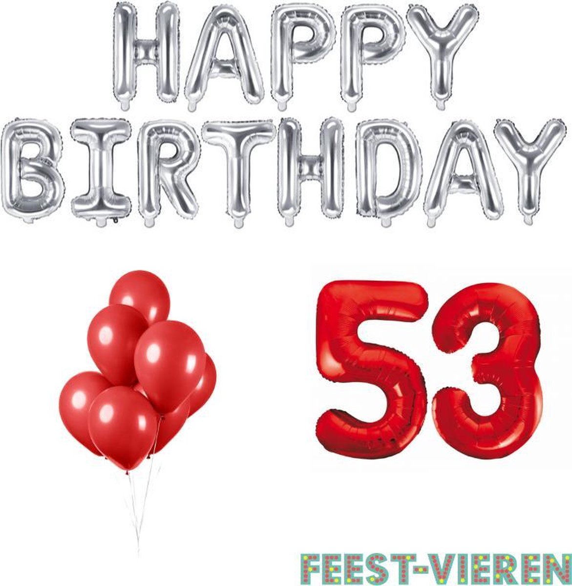 53 jaar Verjaardag Versiering Ballon Pakket Rood & Zilver