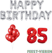 85 jaar Verjaardag Versiering Ballon Pakket Rood & Zilver