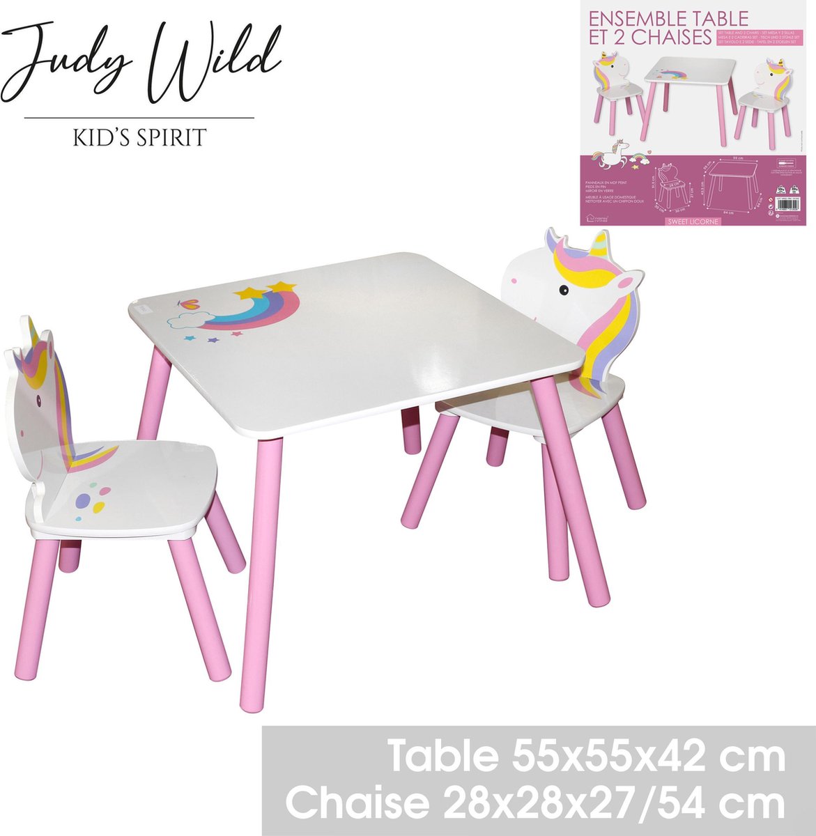 Fornord - Kindertafel - Unicorn - Tafel en 2 Stoelen
