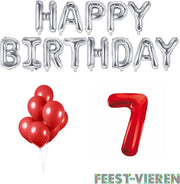 7 jaar Verjaardag Versiering Ballon Pakket Rood & Zilver