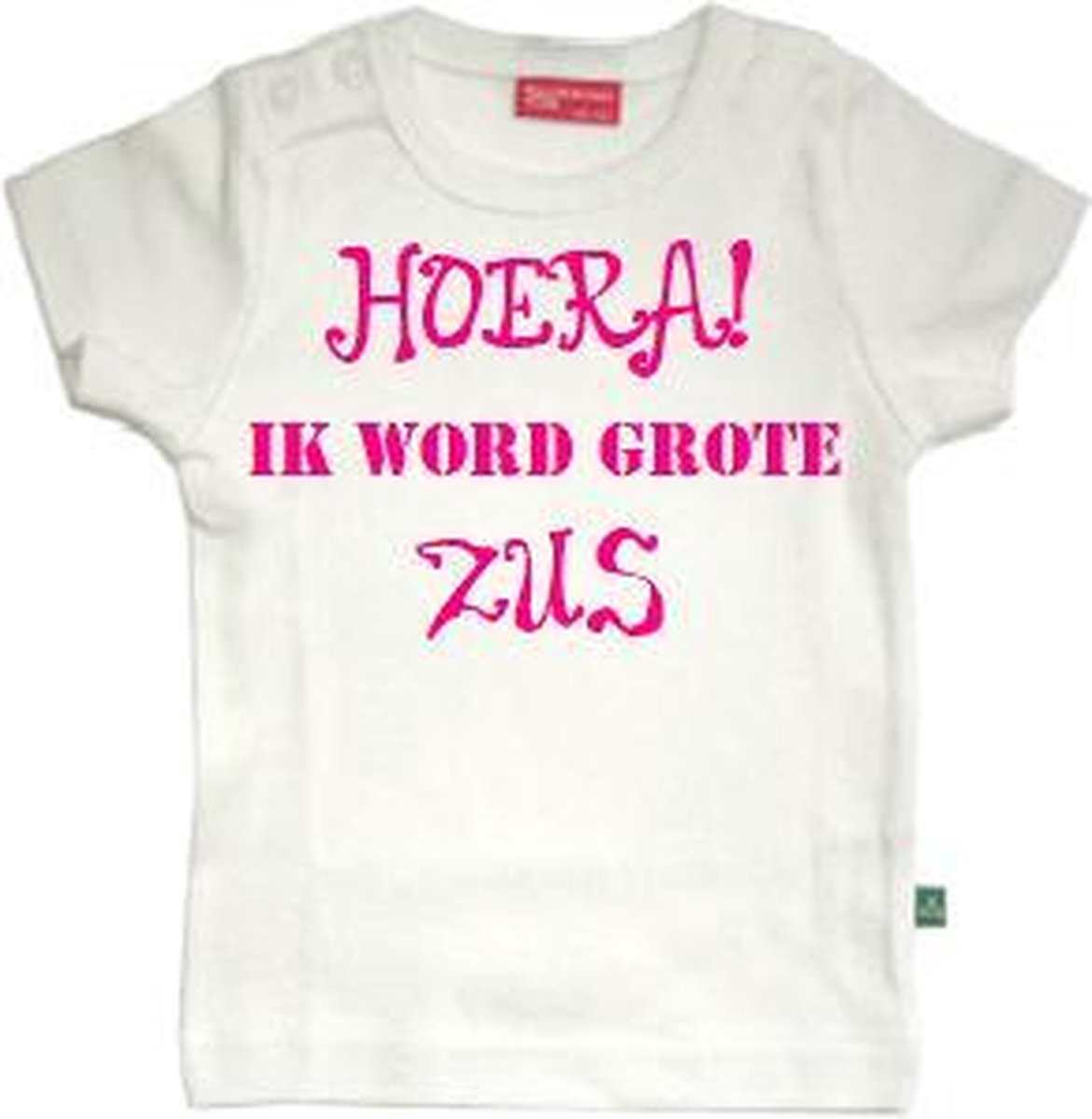 T-shirt korte mouw | Hoera! ik word grote zus | wit | maat 74/80