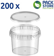 Plastic bakjes rond ø118mm 600 ml. Transparant met deksel. 200 stuks