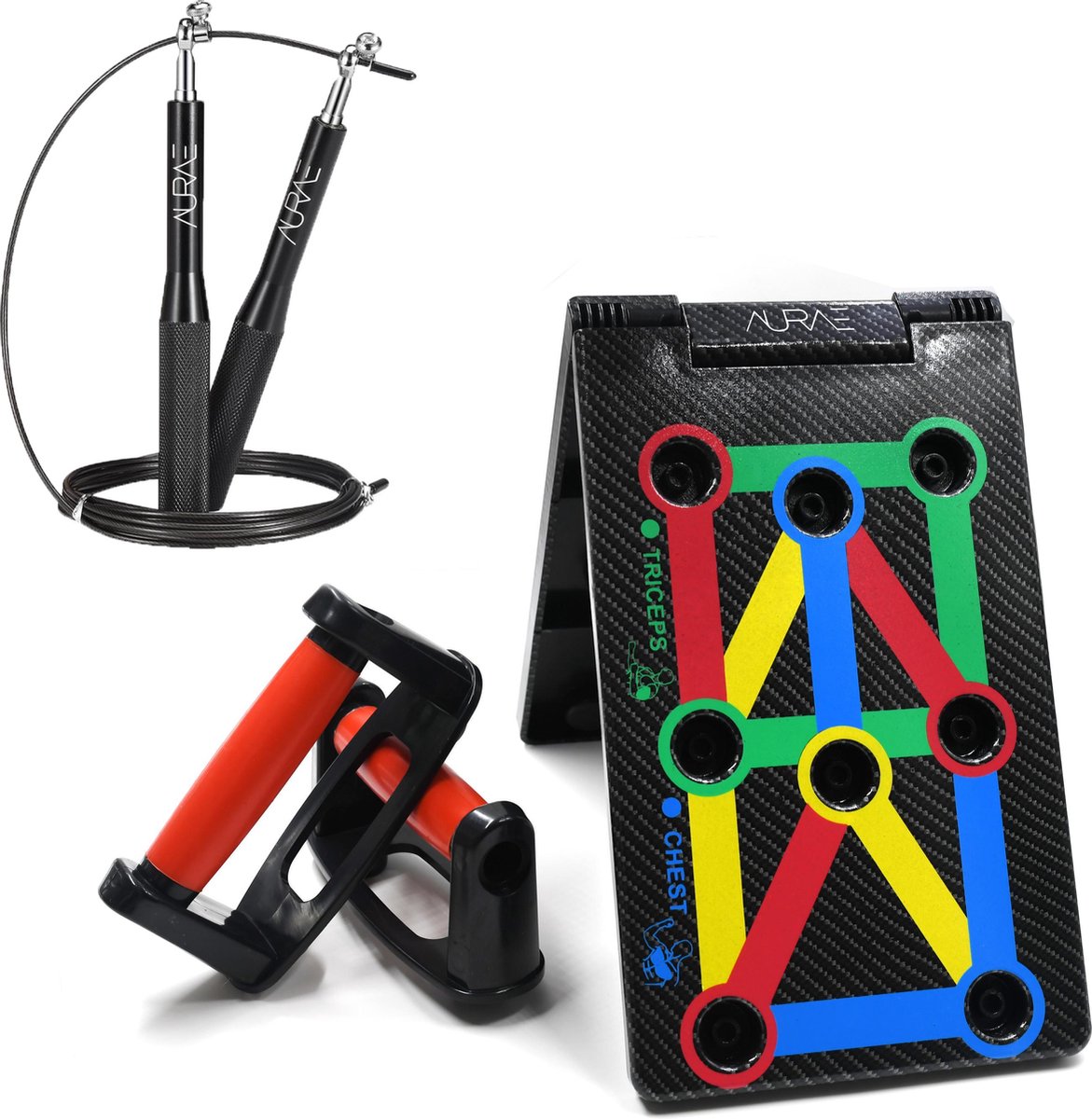 AURAE Push up Bord Inclusief GRATIS Springtouw - Push up Bars - Push up Grips - Opdruksteun - Pull up Bar - Thuis Sporten - Opdruksteun - Fitness Elastiek - Carbon