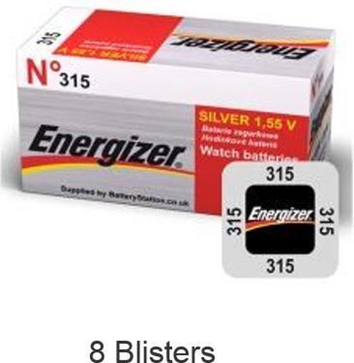 8 stuks (8 blisters a 1 stuk) Energizer Silver Oxide 315 LD 1.55V