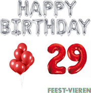 29 jaar Verjaardag Versiering Ballon Pakket Rood & Zilver