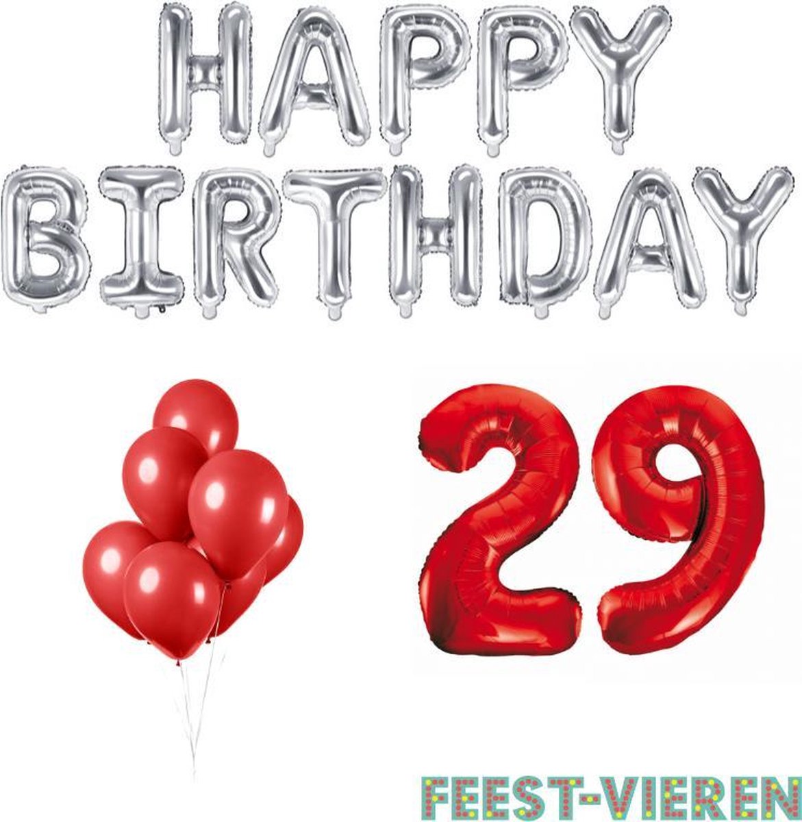 29 jaar Verjaardag Versiering Ballon Pakket Rood & Zilver