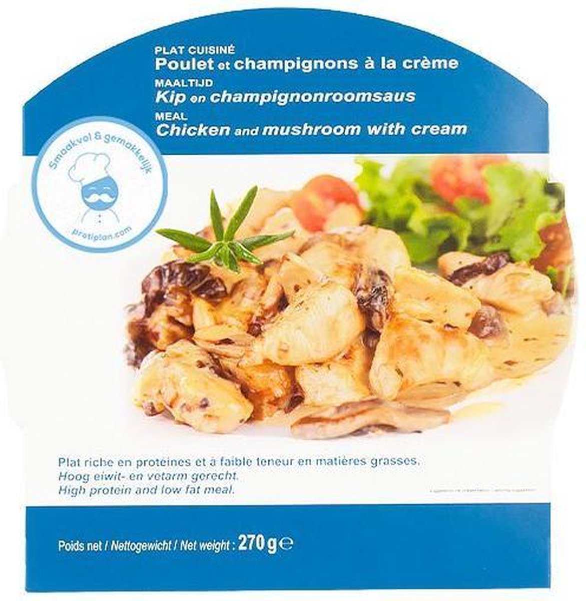 Protiplan | Kip met Champignon Roomsaus | Kant-en-Klaar Maaltijd | 1 x 270 gram  | Koolhydraatarm eten doe je zó! | Snel afvallen zonder poespas!