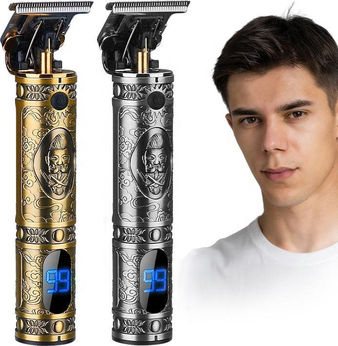 BeardMan - Luxe Tondeuse met Display – LCD - Professionele Trimmer - Groomer - Scheerapparaat - Baardtrimmer - Precisietrimmer - Haarstyling - Haartrimmer - Draadloos - USB Opladen – Contouren – Bakkebaarden - Inclusief 3 opzetkammen – Zilver
