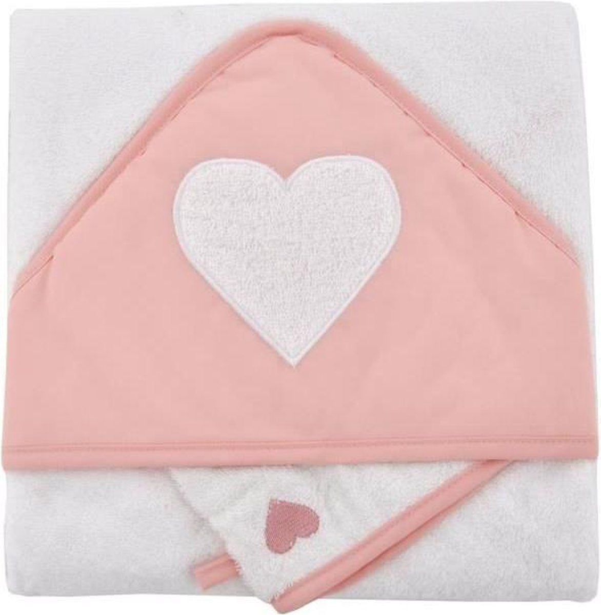 SOFT NID Box Outlet Bath geborduurd + handschoen hart - 75x75 Cm - Coral