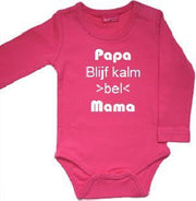 Romper papa blijf kalm bel mama 50/56 donker roze lange mouw