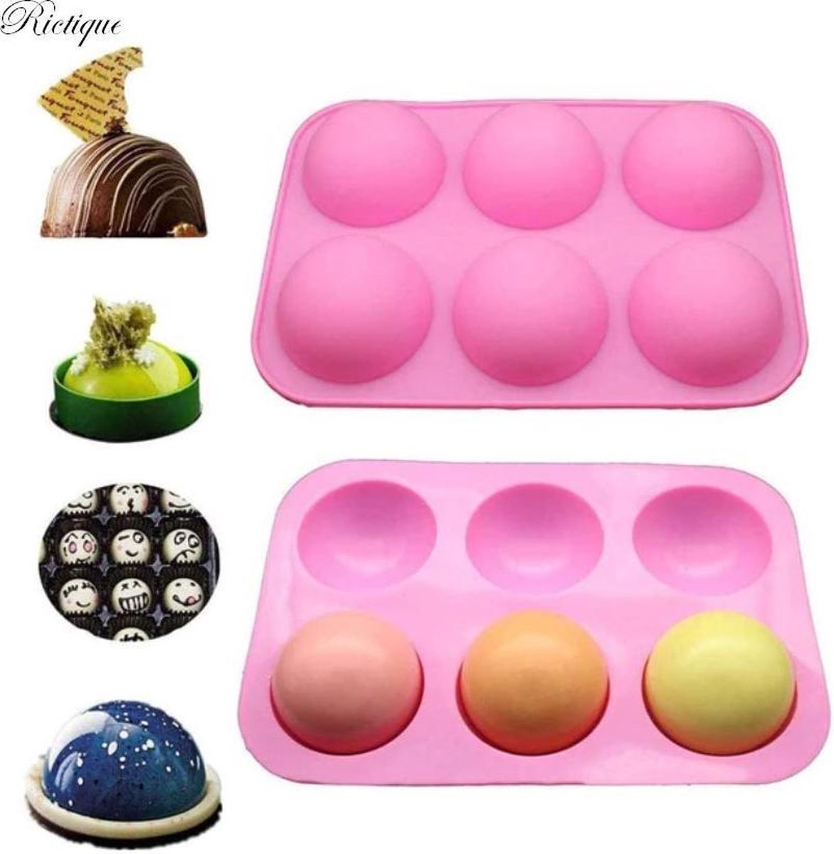 Siliconen mal Bakvorm - Halve Bollen - Marsepein - Chocolade - Fondant - Muffins - Taartjes - Bakvorm 6 stuks