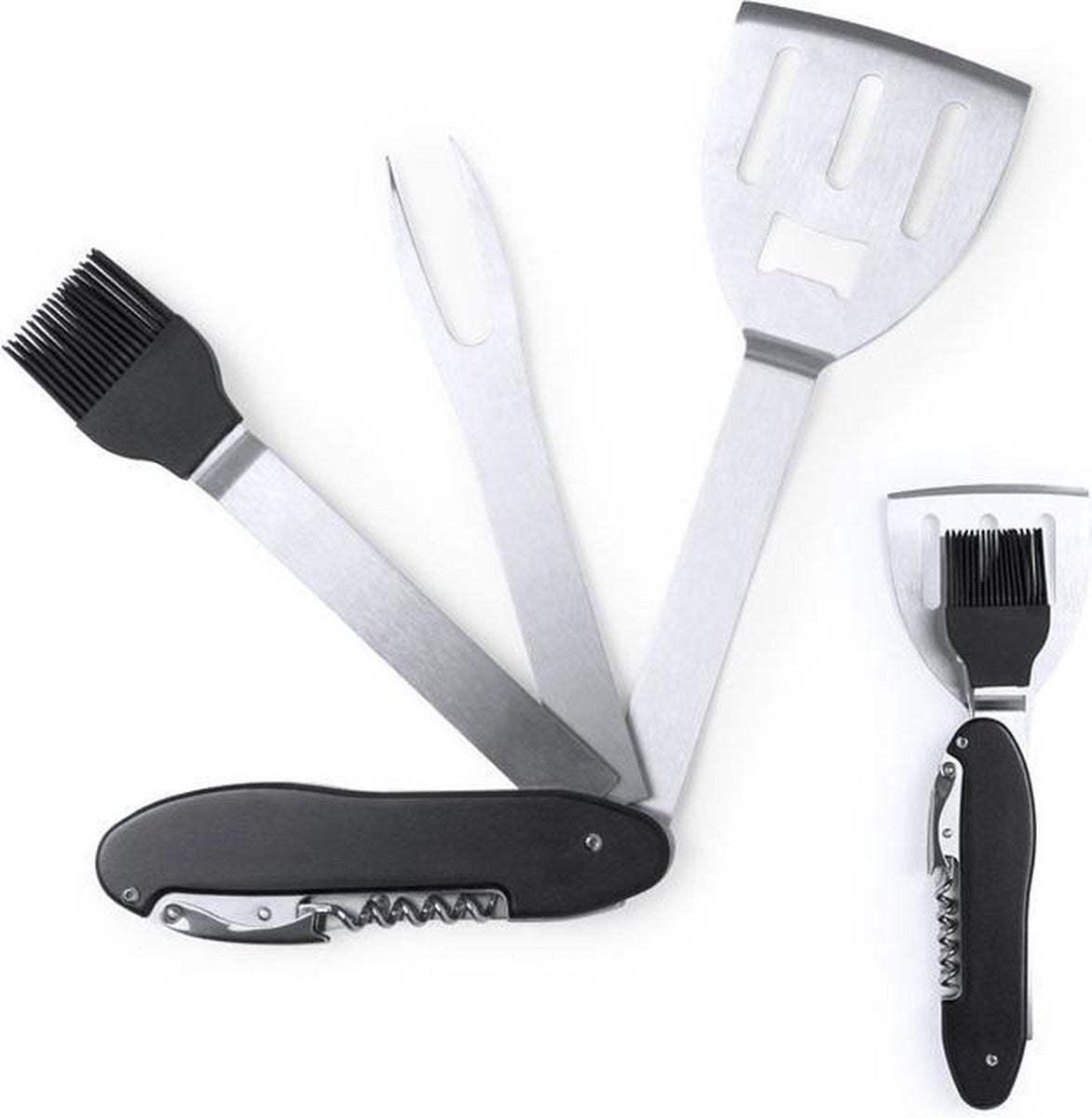 BBQ set - kurkentrekker - spatel - vork - kwast - 6 functies in 1