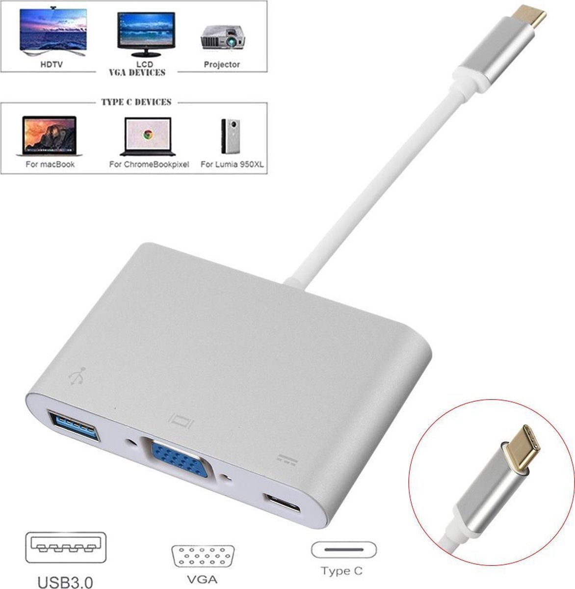 NÖRDIC USBC-N1191 Dockingstation USB-C naar VGA