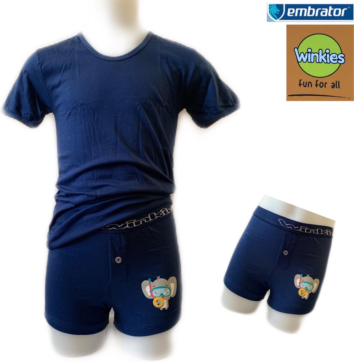Embrator 2-delig Jongens Ondergoed/Slaap setje donkerblauw Bo 6-7 jaar