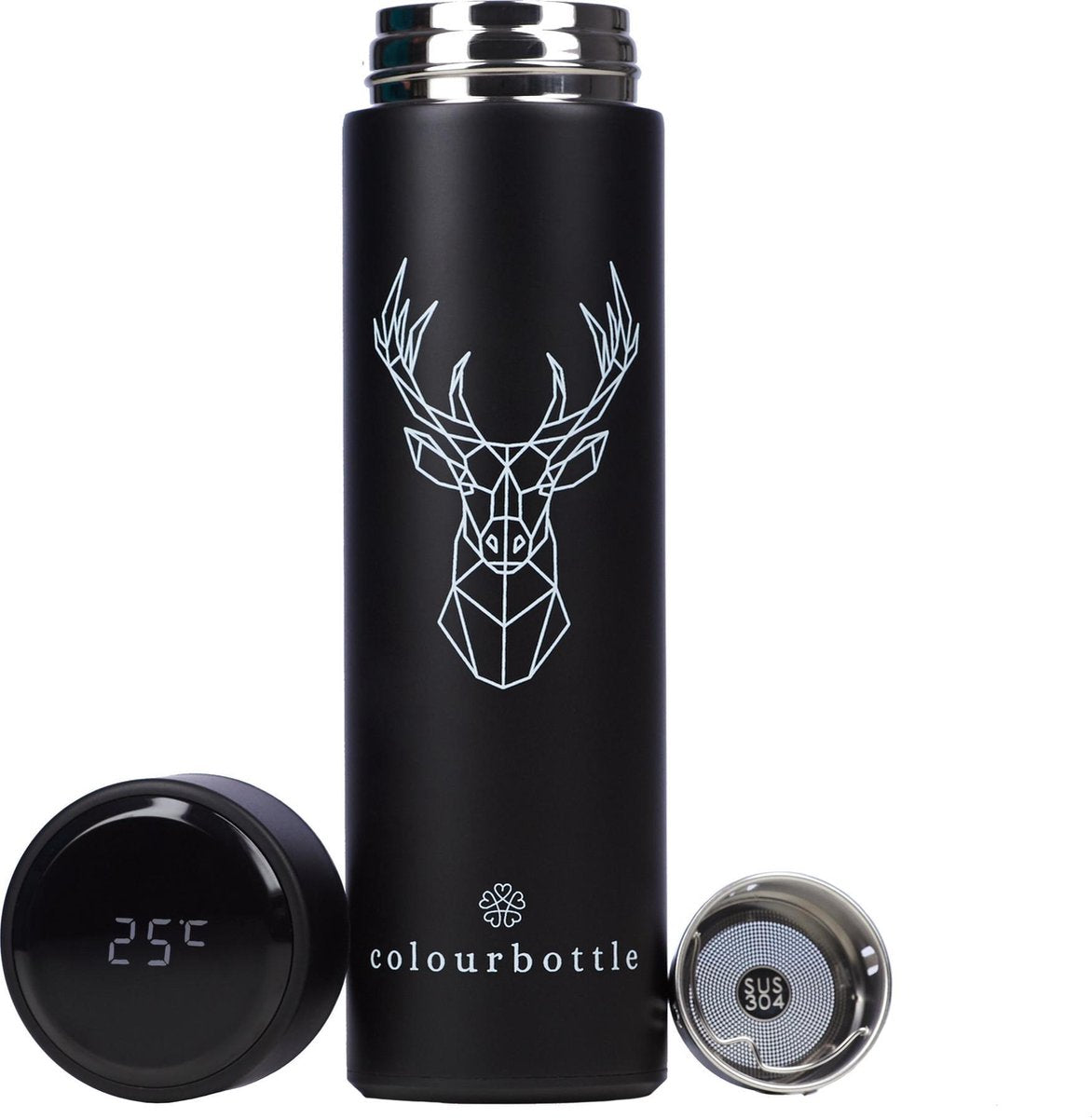 ColourBottle - Drinkfles met LED scherm en theefliter - 500 ml - Zwart